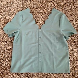 Green Short Sleeve, Scalloped-edged Shirt